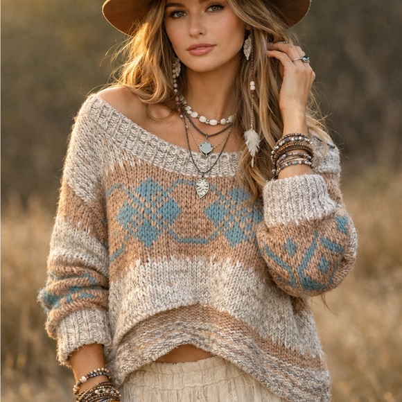 Free People Sweaters - FREEPEOPLE fair isle cropped sweater size Medium women’s